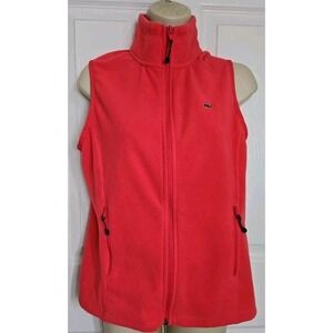 Vineyard Vines Vest Women's Sz S Pink‎ Fleece Full Zip Pockets Preppy Whale Logo